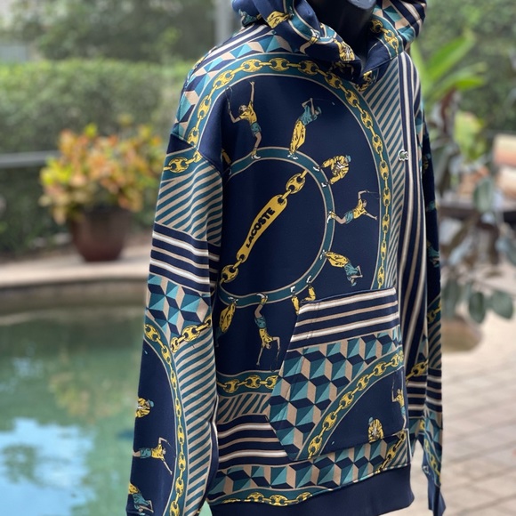 LACOSTE LIVE SCARF PRINTED HOODED COTTON UNISEX SWEATSHIRT [SH4388] - Picture 2 of 8